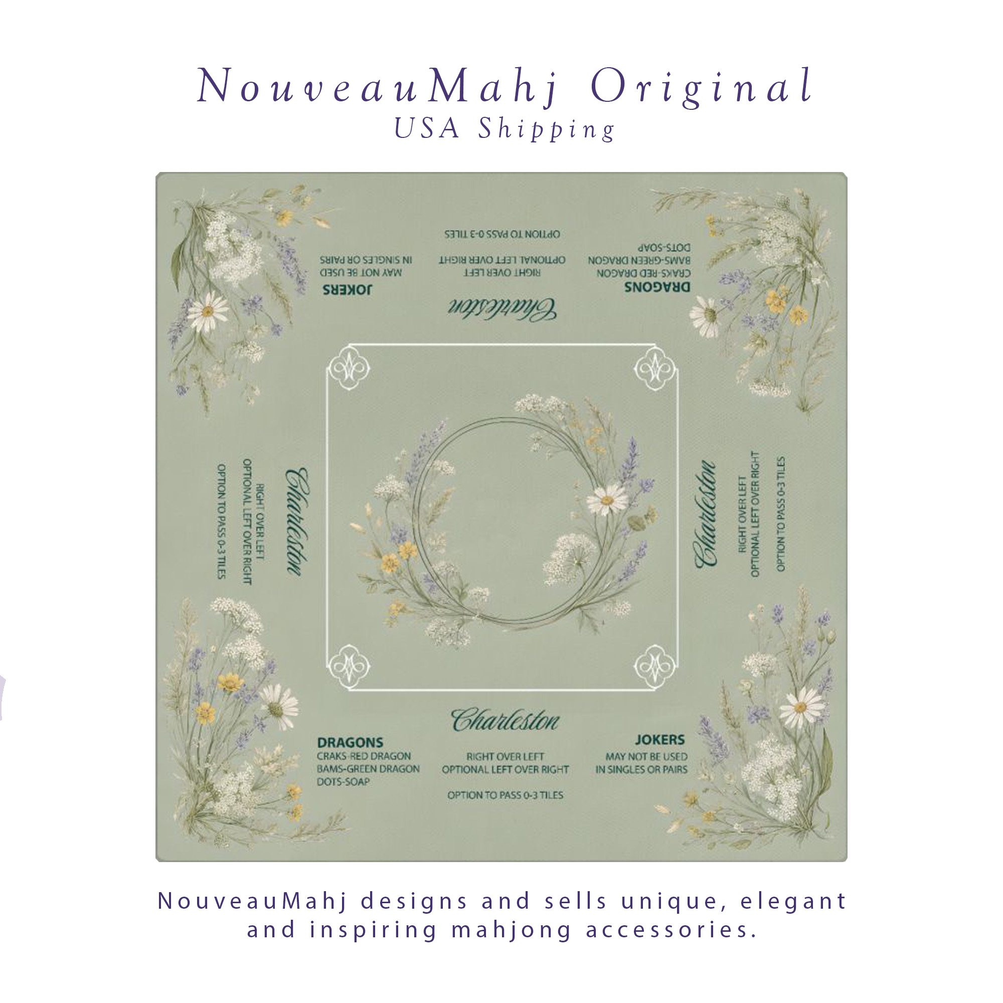Sage Green Wildflowers Mahjong Mat